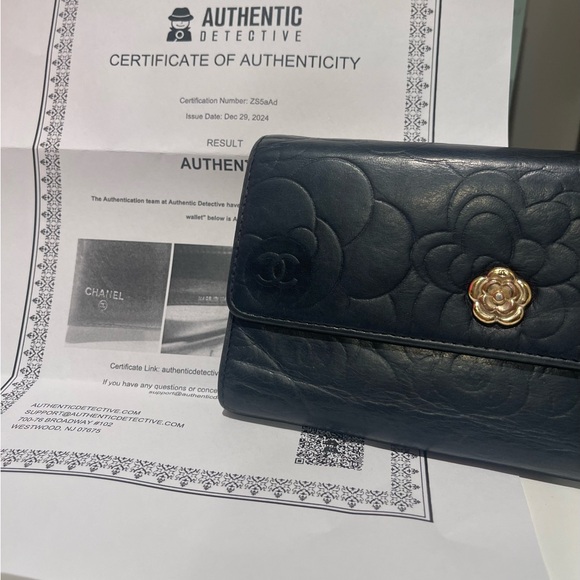 Chanel Camellia Cocomark Trifold Leather Long Wallet w COA - Picture 1 of 14